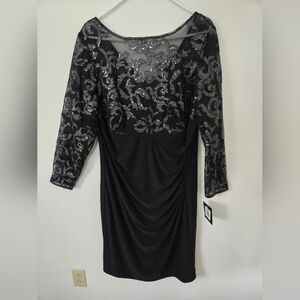 MARINA Black and Silver Lace Dress